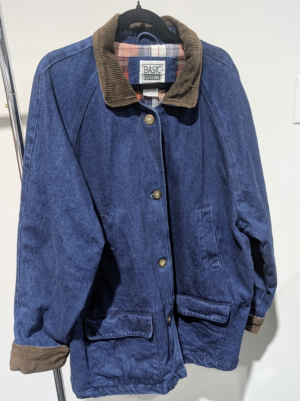 Vintage 90s Basic Editions Flannel-Lined Denim Coat